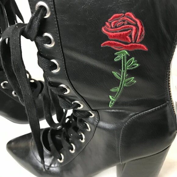 POSTER GRL EMBROIDERED LACE UP ZIPPER BACK BOOTS SIZE 8 - Picture 3 of 7
